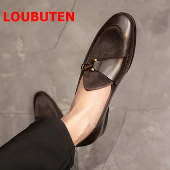 LOUBUTEN באיכות גבוהה טלאים עור אמיתי נעליים מזדמנים עבור גברים בעבודת יד Mocasines גבר Mens נעלי נעלי נהיגה