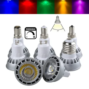 5W LED COB ניתן לעמעום אור הזרקורים GU10 MR16 E27 E14 E12 110V 220V 12V 24V 36 מעלות Beam זווית אדום כחול ירוק סגול צהוב מנורות