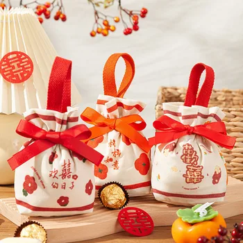【10 חתיכות】יצירתיים חדשים שקית הממתקים סיני החתונה שותף היד מתנה סוכר שקית מתנה חגיגי כיס ריק בכיס