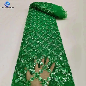 Sinya ירוק אפריקאי כבד בעבודת יד חרוזים כלה תחרה בד יוקרה באיכות גבוהה פאייטים פנינים צרפתית טול תחרה בד השמלה.