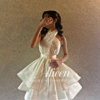 הלבנה טפטה שמלות ג ' וניורס קפלים שכבתית תה באורך שמלת קוקטייל לנשים הקולר 2023 vestido de לפסטה
