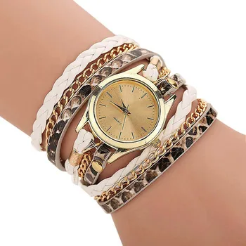 נחש דפוס שעון צמיד עור PU רצועת עיצוב רטרו שעון צמיד לנשים בנות ללבוש יומיומי