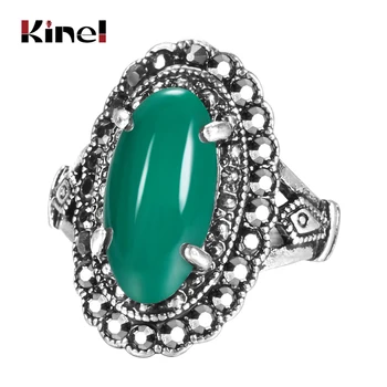 Kinel חם 2020 אופנה מהממת טיבטי כסף טבעת וינטאג', תכשיטים לחתונה פאנק ירוק שרף אבן טבעות לנשים זרוק משלוח
