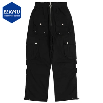 חופשי רחב הרגל המכנסיים רב כיס טקטי מכנסי גברים Harajuku אופנת רחוב היפ הופ מכנסיים רחבים