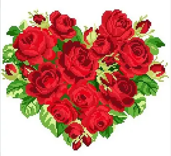 רקמה חבילה מפעל חנות באיכות גבוהה לחצות סטיץ ערכות ורד לב פרח אדום כיתה עליונה