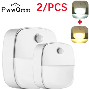 2Pcs תנועה חיישן אור AAA סוללה מופעל אלחוטית לילה LED אורות הקיר בחדר מדרגות ארון במעבר אינדוקציה גוף האורות