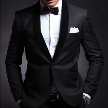 שחור טוקסידו לחתונה עבור החתן 2 חתיכה Slim Fit חליפות גברים להגדיר את הצעיף דש מותאם אישית הנשף עסקים החבר ' קט עם מכנסיים 2023
