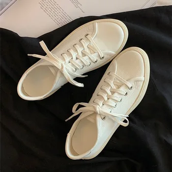 Elmsk ילדה אופנה עור כבש נמוכה העליונה נעלי בד עור אמיתי לבנה נעליים תכליתי מזדמן בוהן עגול נעלי ספורט