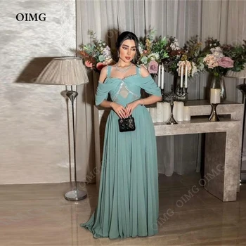 OIMG שיפון ירוק ערבית נוצץ שמלות ערב נצנצים מתוקה דובאי קו רשמי מסיבת חתונה שמלות שמלת נשף Vestidos