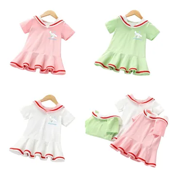 Sanrio Kawaii Y2K Cinnamoroll ילדים כותנה שמלה חמודה הקיץ שמלת נסיכה קריקטורה שרוול קצר עם קפלים החצאית הילדה אנימה מתנה