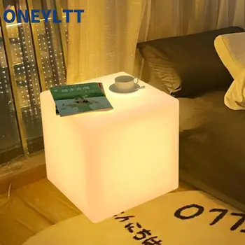תוספות רומנטי פשוט מנורת רצפה, שולחן צד חלבית Controlle 3color אור LED פשוטה בריבוע שליד המיטה בסלון ספה שולחן פינתי