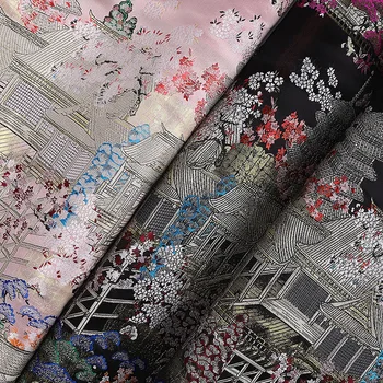 יפנית בסגנון ברוקד בד מזרחי פגודה סאקורה אקארד בד DIY תפירה קימונו שקית בגדים טלאים חומר
