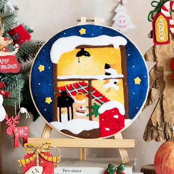 SDOYUNO DIY צמר ציור ערכת חג מולד שלג הבית ורקמה מסגרת 20x20cm התמונה מחטים ציור חג המולד DIY מתנה