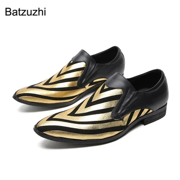 Batzuzhi אופנה זהב שחור נעלי גברים להחליק על עור נעלי אלגנט לגברים ביקור רשמי/מסיבת נעליים זכר!גדול גודל 37-47