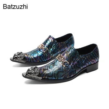 Batzuzhi איטלקי סוג נעלי גברים להחליק על רשמי עסקי עור נעלי אלגנט גברים טיפים מתכת, מסיבה, חתונה, נעלי גברים, גדול US12