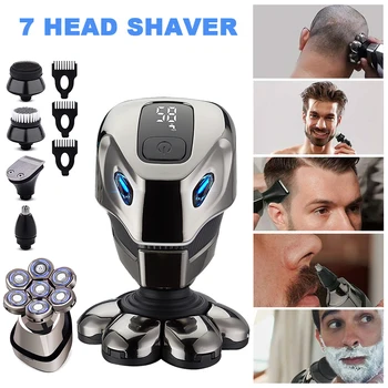 7D גילוח חשמליות אלחוטי גוזם שיער עמיד למים רטוב/יבש קירח גילוח עבור גברים עם זקן קליפרס גוזם שיער האף קיט