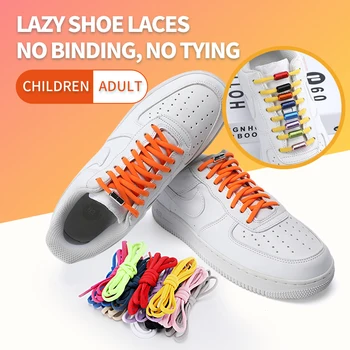 1Pair מתכת נעל שרוכים עגולים אלסטי שרוכי הנעליים לילדים, למבוגרים נעלי שרוך מהר עצלן השרוכים