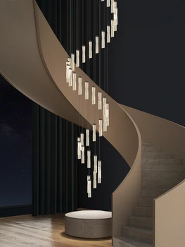 גרם מדרגות נברשת מודרנית פשוטה אטמוספרי נורדי יצירתי דופלקס בבניין לופט וילה הסלון מסתובב זמן Chandeli