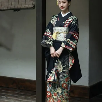 קימונו לנשים לבוש רשמי מסורתי משובח רטט שרוולים בסגנון יפני בגדים ארוכים קימונו מסורתי