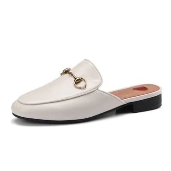 Baotou חצי נעלי נשי לובש 2023 סגנון חדש של סוס אבזם סנדלי עור Heelless עצלנים נעליים שטוחות מולר נעליים A-8