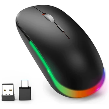 Mofii RGB עכבר אלחוטי נטען עכבר מחשב עם מקלט USB & Type C מתאם עכבר ארגונומי עבור שולחן העבודה של מחשב נייד