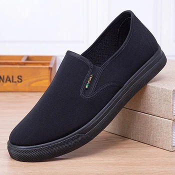 2023 גברים של נעליים מבד עם פרה גיד סוליות, Anti Slip, ללבוש עמידים בד נעליים שטחי חתך רגל אחת שחורה
