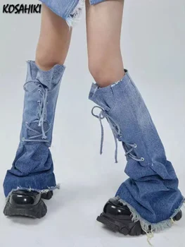 Harajuku ג 'ינס, גרביים לנשים אופנת רחוב חותלות באורך הברך לוליטה Y2k ג' ינס מכנסי טייץ אופנתי ז ' אן רגל גרביים ליידי