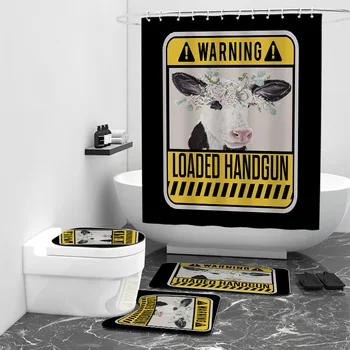 אזהרה אקדח טעון מודפס 3D האמבטיה ערכת יחד וילון מקלחת שטיח סט אמבטיה מחצלות, שטיחים השירותים עיצוב שטיח 01