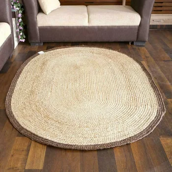 השטיח 100% יוטה טבעי קלוע בסגנון אזור שטיח שטיח עבודת יד מודרנית אליפסה השטיח בסלון קישוט