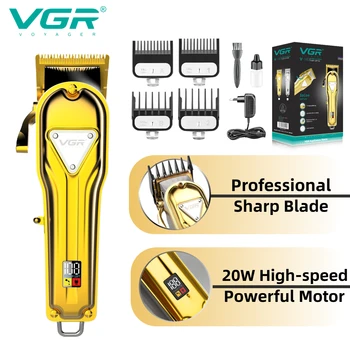 VGR שיער מקצועי קוצץ חשמלי גוזם שיער מעטפת מתכת שיער מכונת חיתוך תצוגת LED הספר קליפר לגברים V-140