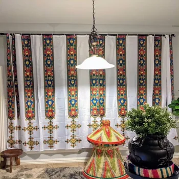 אתיופי ו האריתראית מסורתי וילונות, סט הסלון Tilet עיצוב באיכות גבוהה פוליאסטר בד Cortinas