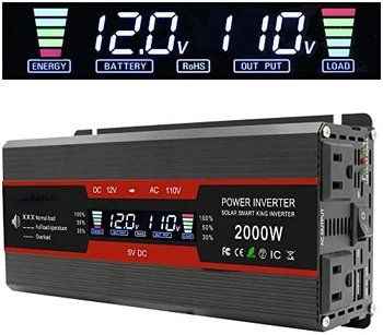 1000W/2000W(שיא) רכב ממיר מתח 12V DC ל 110V AC ממיר עם תצוגת LCD כפולה AC ובאתר Dual USB מטען לרכב עבור C