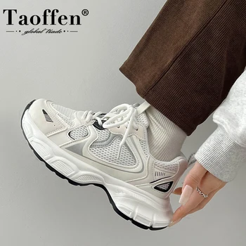 Taoffen מזדמנים נעלי ספורט לנשים בלעדי עבה לנשימה רשת טניס נשים נעלי ריצה טריז אופנה נעלי ספורט נעלי ספורט