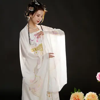 סינית עתיקה מסורתית Hanfu עבור נשים טאנג שושלת אביב רקמה הזהבה לבן Chebula חצאית תחפושות 3pcs סט מלא