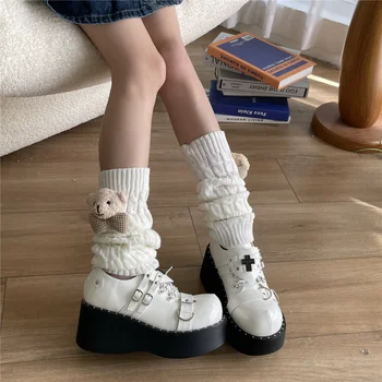 Harajuku לבן חותלות סרוגות פשתן גרביים קטיפה דובון אביזרי עיצוב חמוד kawaii נשים לוליטה גרביים JK מחממי רגליים 2023