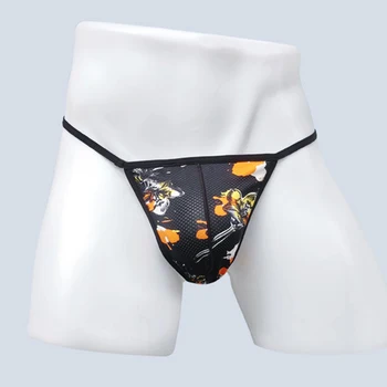 גבר סקסי, מודפס חזק T מכנסיים פאוץ תיק תחתונים T-בחזרה חוטיני הלבשה תחתונה סקסית עלייה נמוכה תחתוני חוטיני Ropa Interior גבר