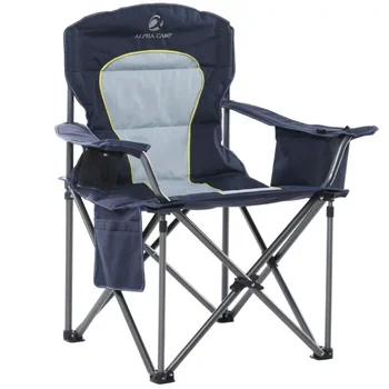 כיסא קמפינג מתקפל נייד מרופד מנופחים כיסאות עם מחזיקי גביע, כחול נייבי, בישיבה נוחות, אסתטיקה מודרנית