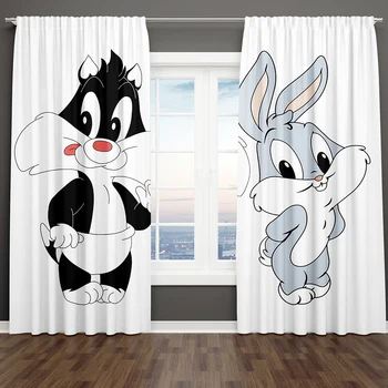מקסים קריקטורה בעלי חיים חמודות ארנב ילדה תינוק ילדים משלוח חינם 2 חתיכות דק חלון וילון וילון הסלון עיצוב חדר השינה
