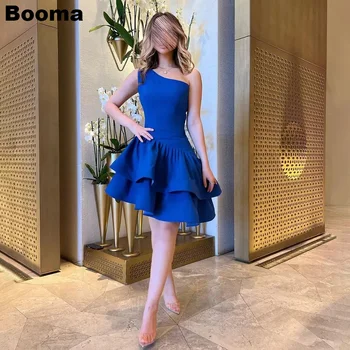 Booma כחול רויאל קצרה שמלות ערב כתף אחת שכבתית כתם שמלות לנשף ערב הסעודית רשמית אירוע שמלות לנשים דובאי