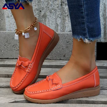ASYAPOY נשים נעליים להחליק על עור רך נעלי ספורט גודל פלוס שטוח נעלי נשי עקבים נמוכים Chaussure Femme חדש לבן נעלי נשים