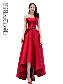 אלגנטית סטרפלס שמלת החתונה מותניים צרים אדום מזג 2023 הקיץ שיק שמלות כלה