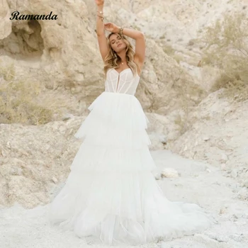 Ramanda אלגנטיות רצועות ספגטי שמלת החתונה 2023 ללא משענת מתוקה טול כלה שמלות הקשת V-קו הנסיכה Vestido Noiva