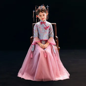 חידוש בנות Cheongsam הזיקוקים שרוול הבמה להראות שמלת צווארון מנדרינה סינית השמלה ילדים שמלה למסיבת ילדים, חליפת שני חלקים