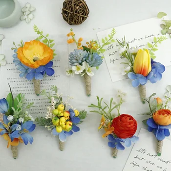 BAIFUMINGYI כתום כחול Artifical פרחים הפרחים היד פרחים שושבינה מסיבת אביזרי חתונה נישואין