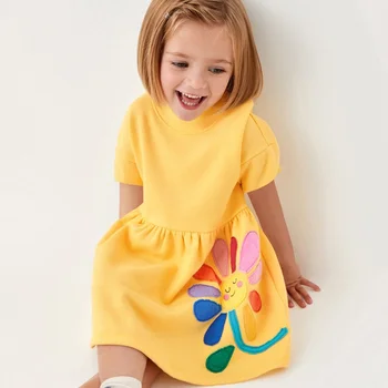 קפיצה מטרים 2-8 שנים הרכש החדש בנות שמלות פרח אפליקציה למכור חם קיץ לילדים בגדים שרוול קצר התינוק שמלות
