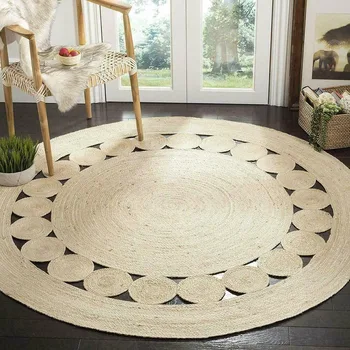 שטיח יוטה מסביב טבעי ארוגים ביד שטיח סלון חדר שינה חדר אזור המסדרון שטיח הרצפה הפיך מודרני כפרי עיצוב הבית