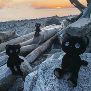אנימה תירוץ נהדר קצת מנומנמת חתול שחור חמוד איור רעיוני צבעוני צעצועים קטיפה מתנת החג ישן בובות צעצועי ילדים.
