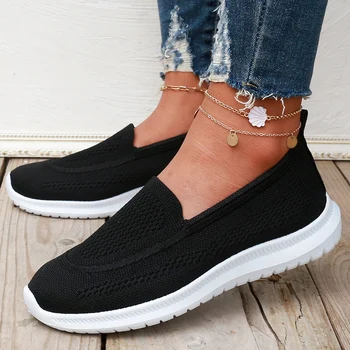 לנשימה רשת נעלי ספורט לנשים 2023 סתיו להחליק על סרוגים מוקסינים נעלי אישה שחור לבן משקל ללא להחליק נעליים מזדמנים
