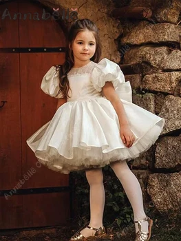 אנאבל אלגנטי עבור שמלת ילדה חמודה בועה עם שרוול נפוח שמלות ילדה טקס האביב קיץ שמלת החתונה