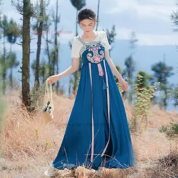 2023 סינית מסורתית hanfu פיות שיפון שמלה הלאומי פרח רקמה ללא שרוולים שמלה אלגנטית הבמה performence ללבוש.